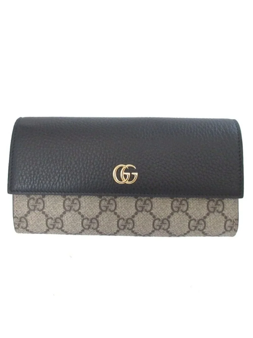 Gucci Double G GG Supreme Leather Beige Black Bifold Wallet